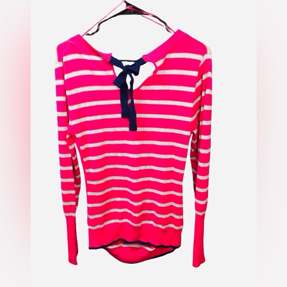 Vibrant Pink and White Striped Women's Sweater - Picture 3 of 3